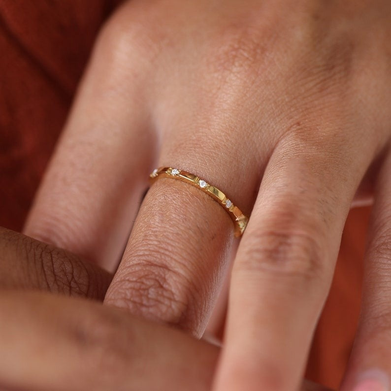 Round Natural Diamond Gold Stacking Band  customdiamjewel   