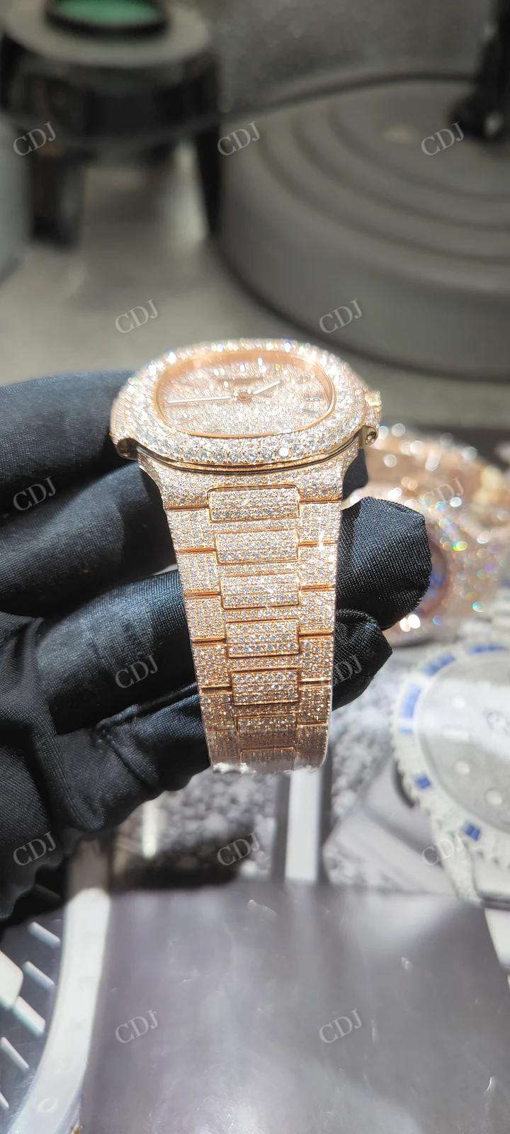 Natural Diamond Studded Iced Out Hip Hop Watch customdiamjewel