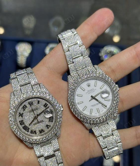 41MM Full White Patek Philippe ETA Swiss Movement Natural Diamond Watch customdiamjewel
