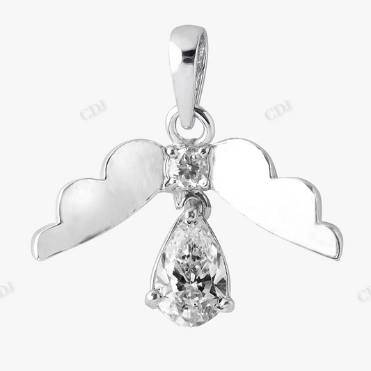 White Gold Plated Sterling Silver Wing Style Pear Cut Moissanite Pendant hip hop jewelry CustomDiamJewel