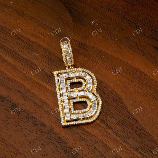 Custom Made B Moissanite Baguette & Round 925 Silver pendant Hip Hop Pendent customdiamjewel
