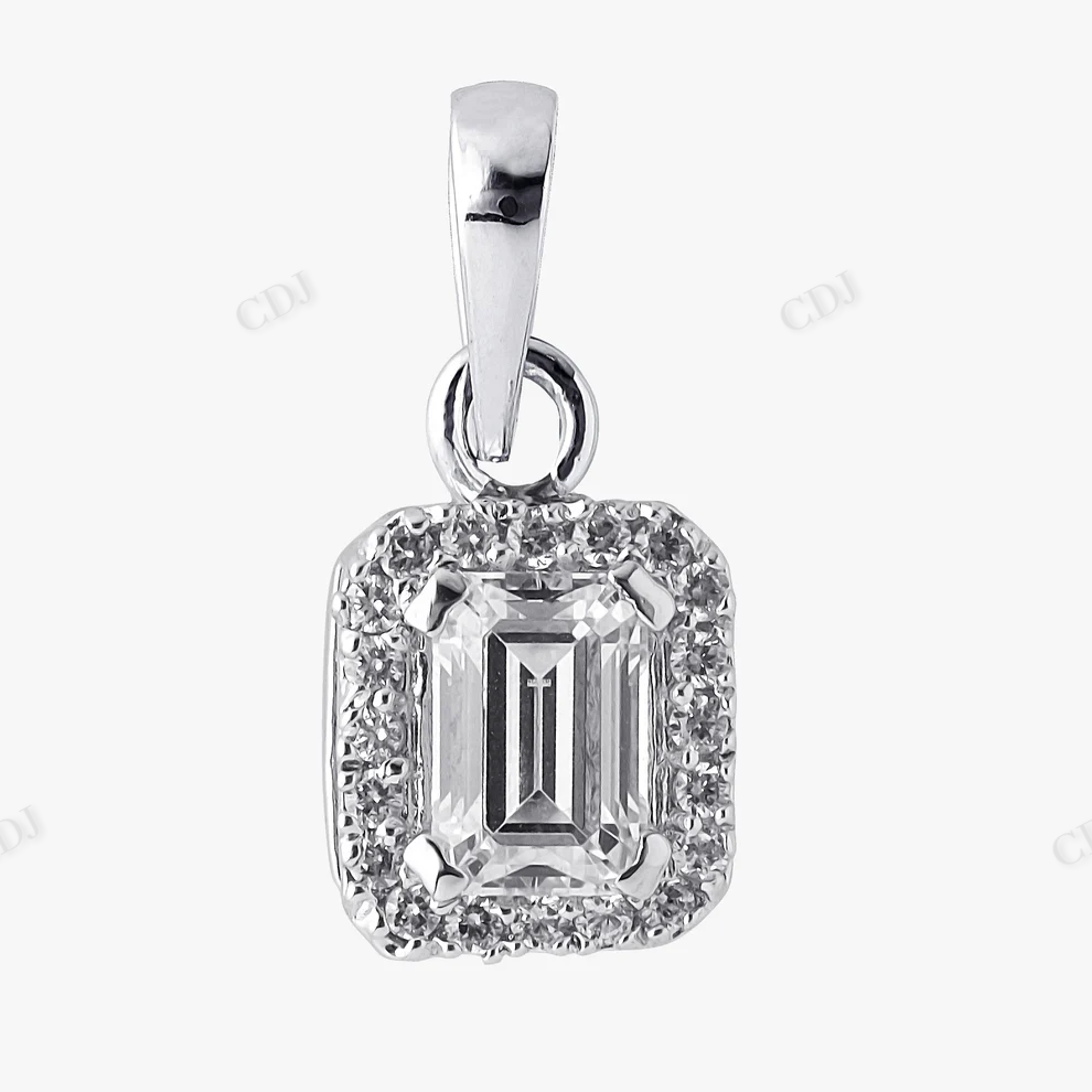 925 Sterling Silver Emerald Cut Halo Pendant hip hop jewelry CustomDiamJewel