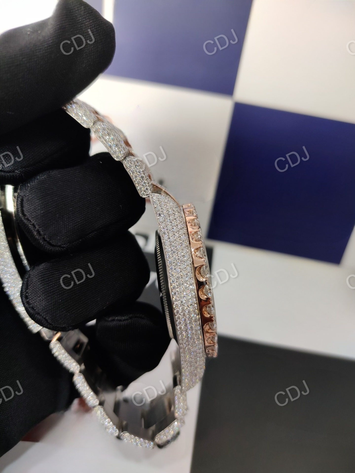 VVS Moissanite Studded Watch Fully Iced Out Roman Dial Rolex For Men customdiamjewel