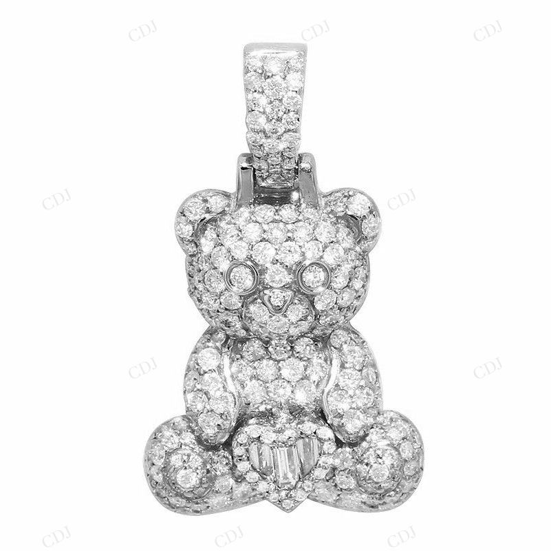 1"1.23CTW Sterling Silver Moissanite Teddy Bear Pendant CustomDiamJewel