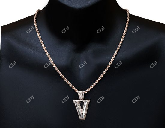 Iced Out Letter 'V' 10K Rose Gold Diamond Initial Pendent For Men hip hop jewelry CustomDiamJewel