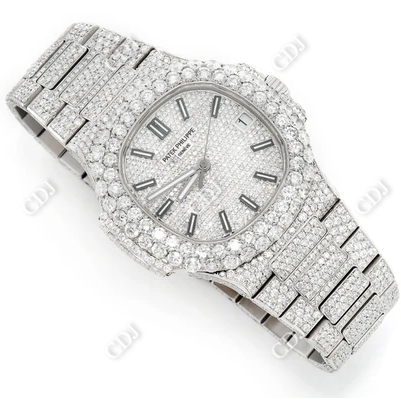 Full White Date Just Patek Philippe Iced Out Natural Diamond Watch customdiamjewel