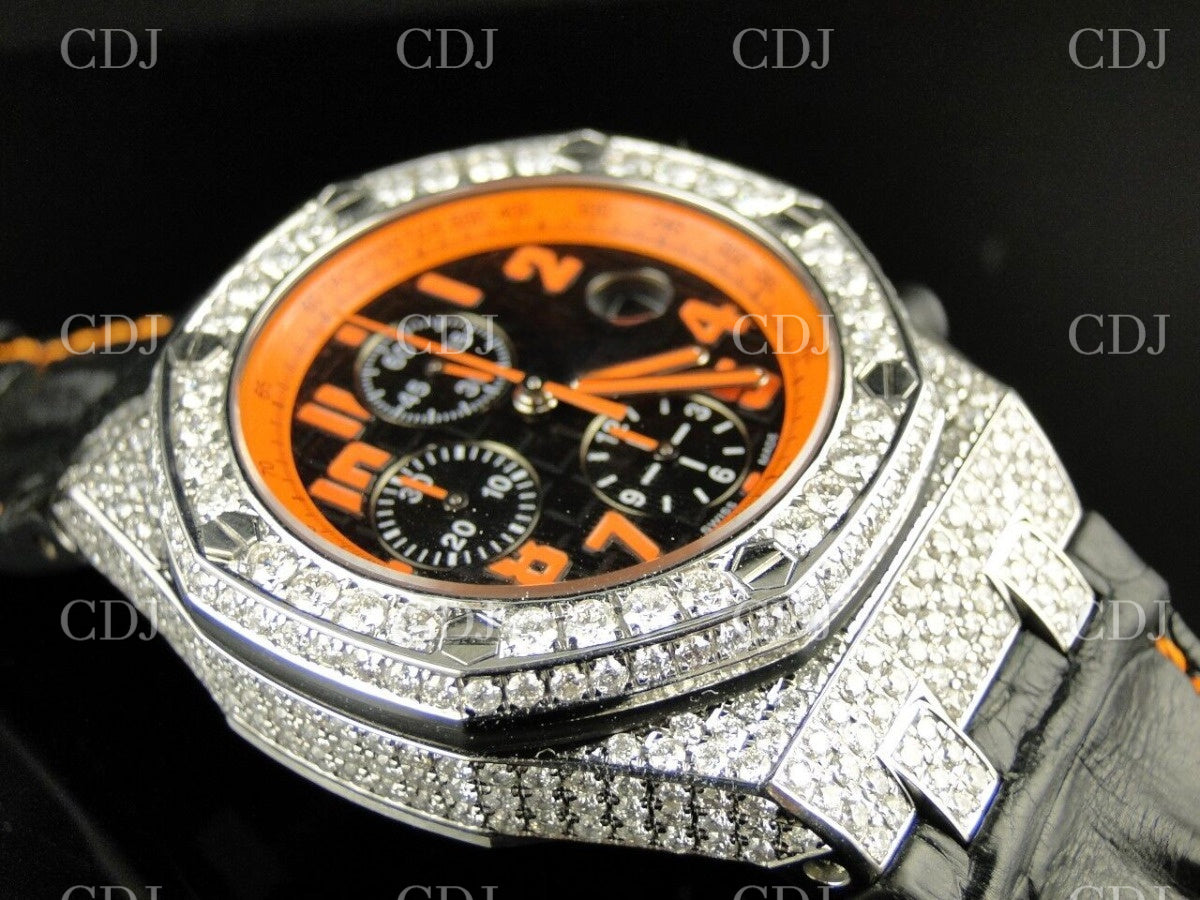 AP Chrono Black Strap Moissanite Watch customdiamjewel