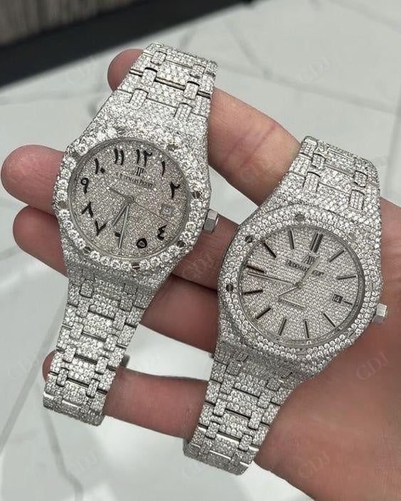 41MM Full White Patek Philippe ETA Swiss Movement Natural Diamond Watch customdiamjewel