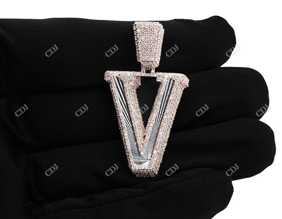 Iced Out Letter 'V' 10K Rose Gold Diamond Initial Pendent For Men hip hop jewelry CustomDiamJewel
