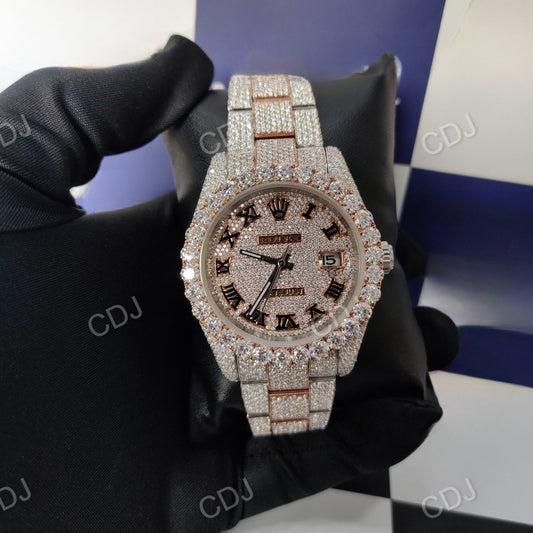 Hip Hop Buss Down Dual Tone Moissanite Dimaond Watch Luxury Jewelry For Him customdiamjewel