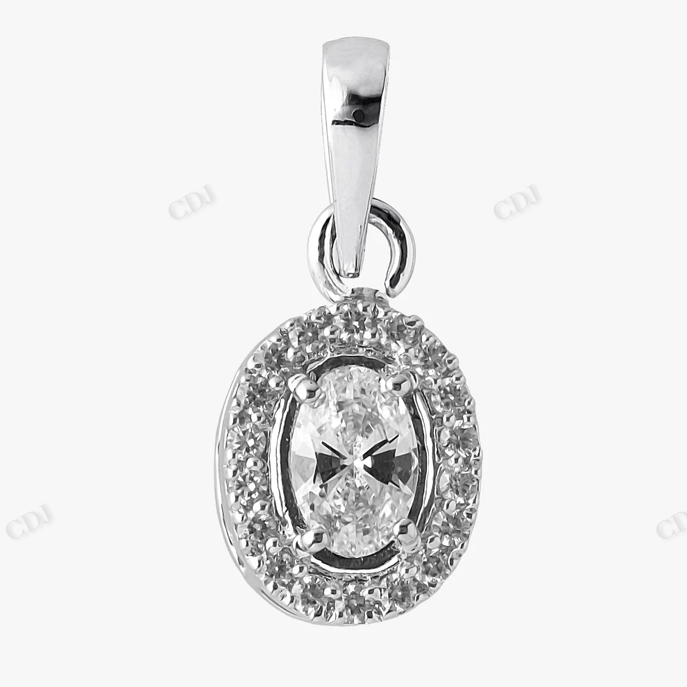 Sterling Silver Oval Shape Halo Moissanite Pendant hip hop jewelry CustomDiamJewel
