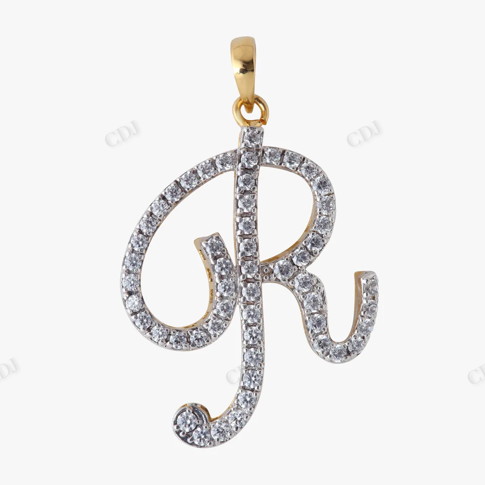Custom Gold Plated Initial Letter R Moissanite Pendant hip hop jewelry CustomDiamJewel