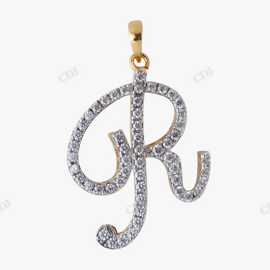 Custom Gold Plated Initial Letter R Moissanite Pendant hip hop jewelry CustomDiamJewel
