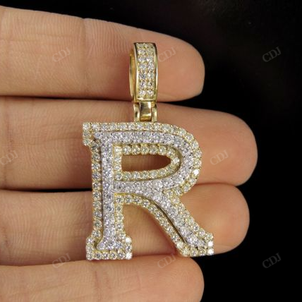 1.5" 1.9 CTW Natural Diamond Solid Gold Custom Initial 'R' Letter Pendant CustomDiamJewel