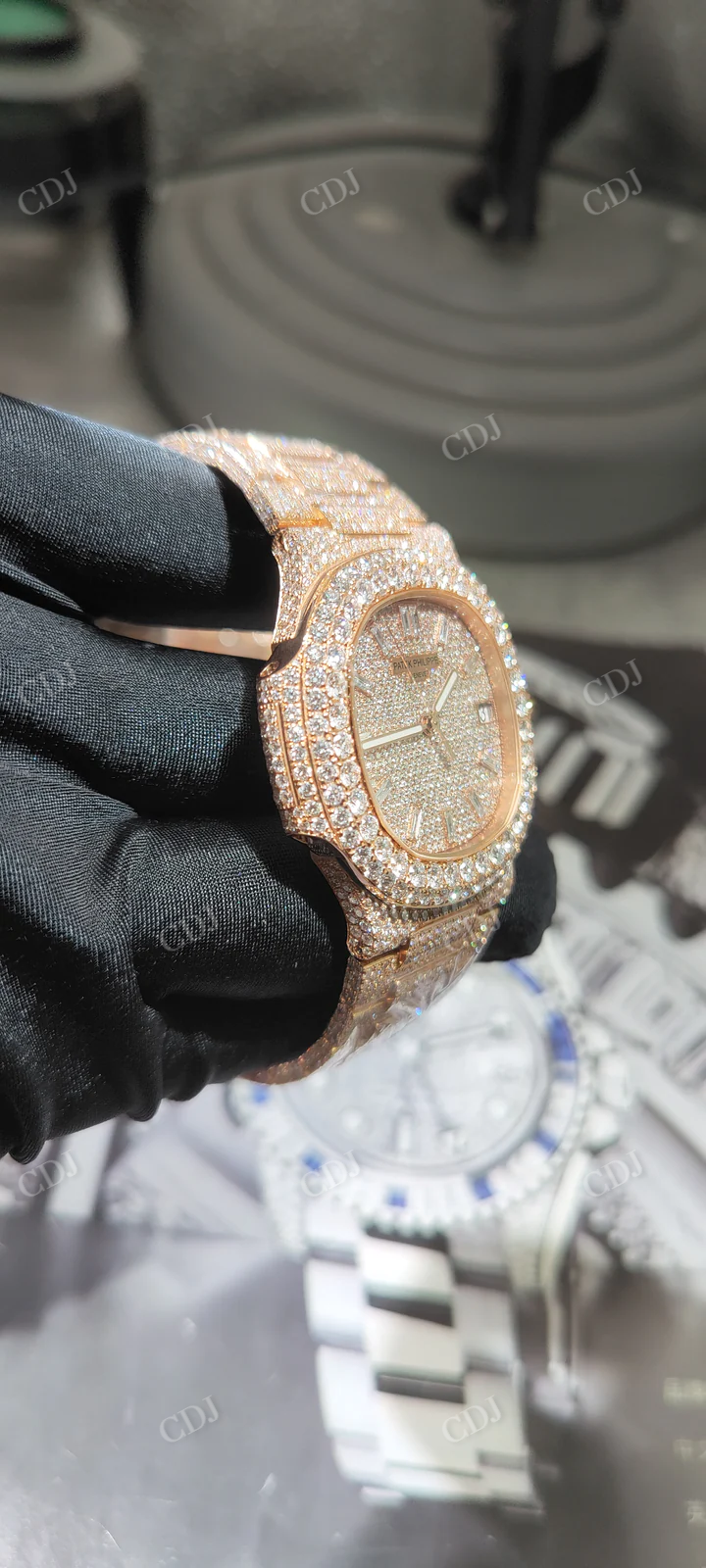 Natural Diamond Studded Iced Out Hip Hop Watch customdiamjewel