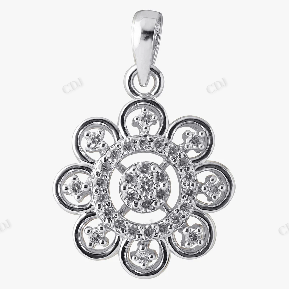 Sterling Silver Moissanite Elegant Flower Shape Pendant hip hop jewelry CustomDiamJewel
