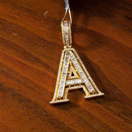 Custom Baguette Diamond 925 Sterling Silver Moissanite Letter A Pendant Hip Hop Pendent customdiamjewel