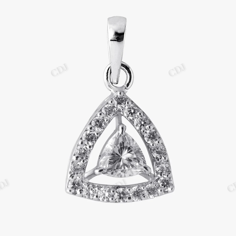 Silver white Gold Plated Trillian Cut Halo Moissanite Pendant hip hop jewelry CustomDiamJewel