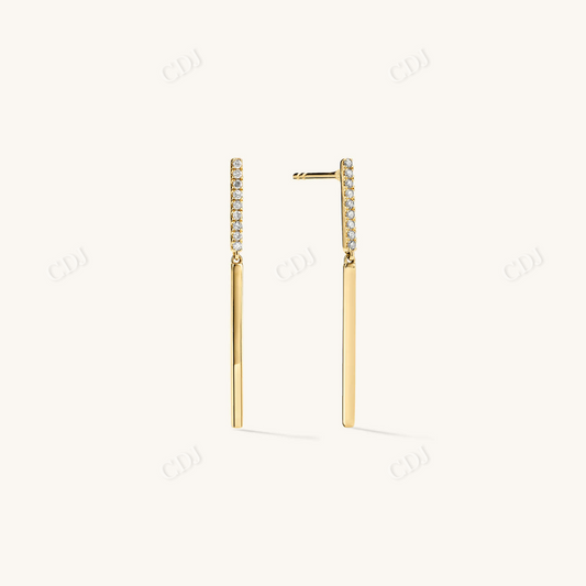 Beam Pave Diamond Drop Earrings Handcrafted in 14k Gold