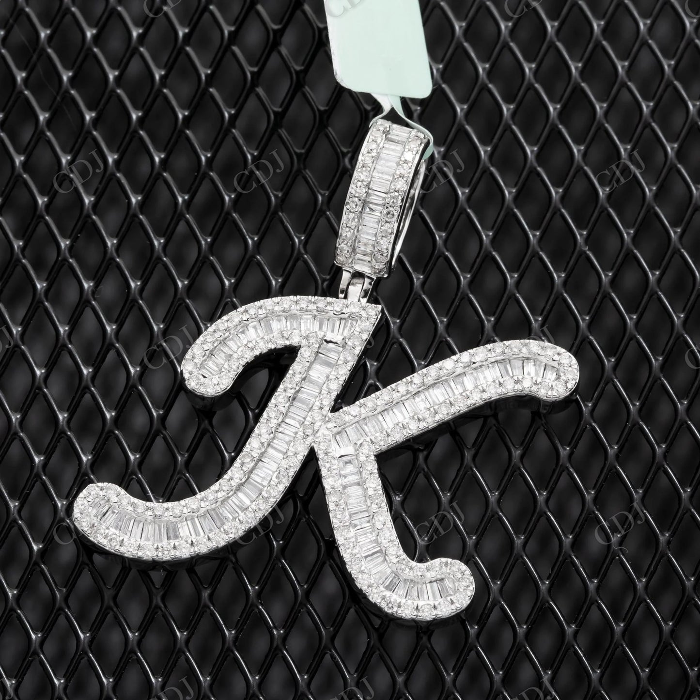 0.50 CTW Initial K Pendant Baguette Cut 925 Sterling Silver Pendant Hip Hop Pendent customdiamjewel