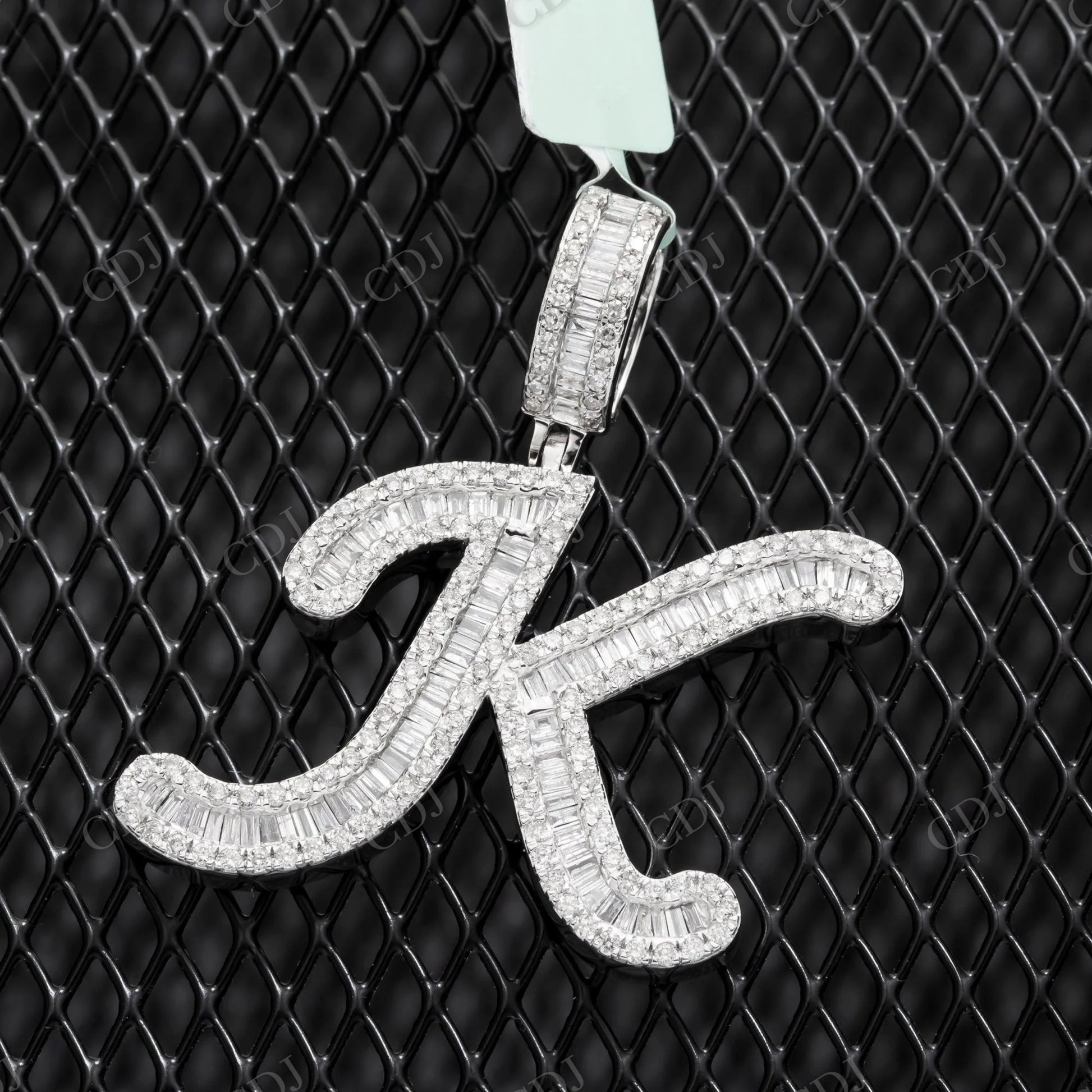 0.50 CTW Initial K Pendant Baguette Cut 925 Sterling Silver Pendant Hip Hop Pendent customdiamjewel