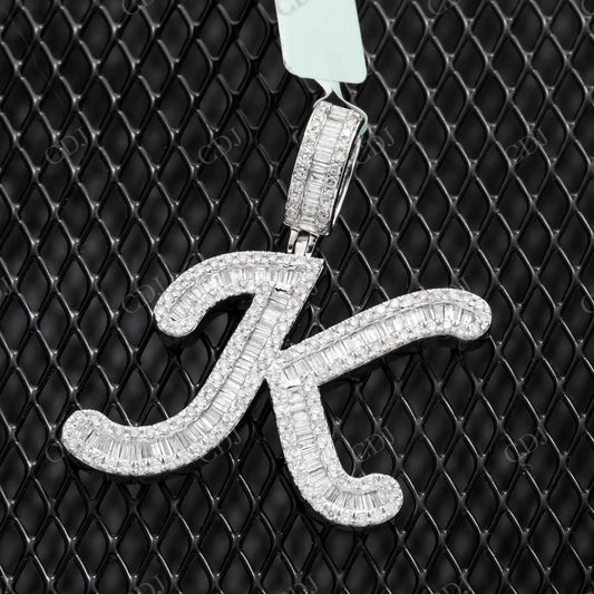 0.50 CTW Initial K Pendant Baguette Cut 925 Sterling Silver Pendant Hip Hop Pendent customdiamjewel