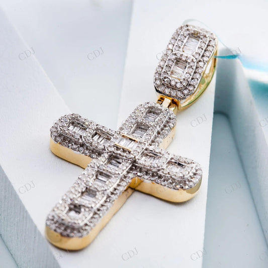 925 Silver Round & Baguette Moissanite Cross Pendant Hip Hop Pendent customdiamjewel