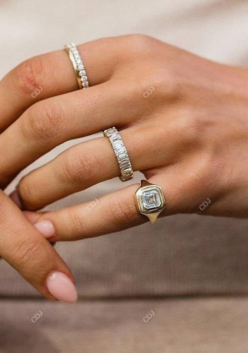 1.25 CTW Asscher Cut Moissanite Bezel Set Solitaire Ring