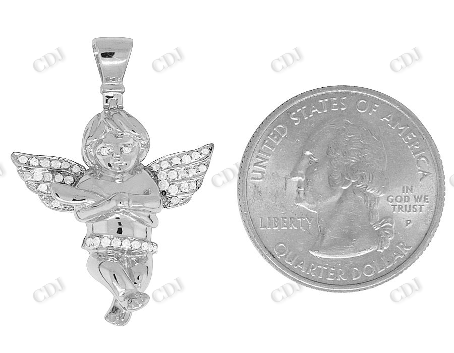 Sterling Silver moissanite Genuine Diamond Crossed Angel Pendant Hip Hop Pendent CustomDiamJewel