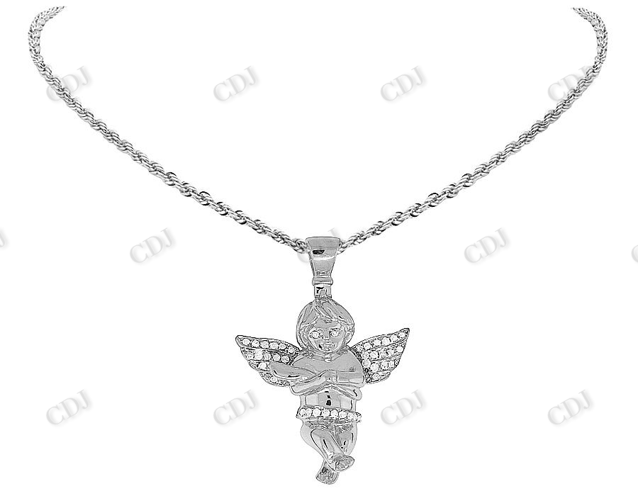 Sterling Silver moissanite Genuine Diamond Crossed Angel Pendant Hip Hop Pendent CustomDiamJewel
