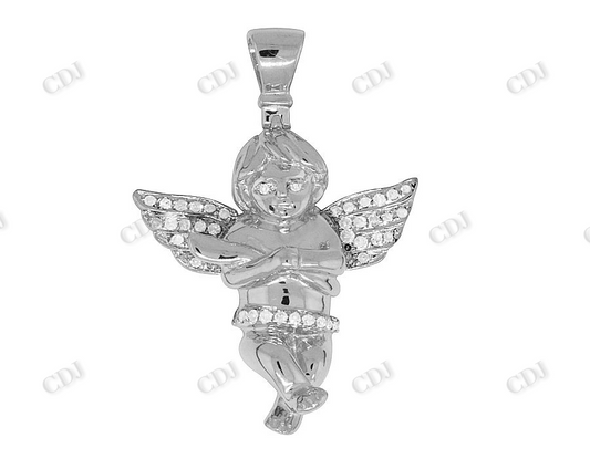 Sterling Silver moissanite Genuine Diamond Crossed Angel Pendant Hip Hop Pendent CustomDiamJewel