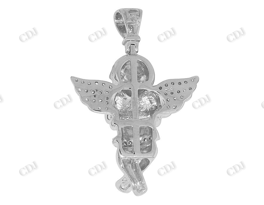 Sterling Silver moissanite Genuine Diamond Crossed Angel Pendant Hip Hop Pendent CustomDiamJewel