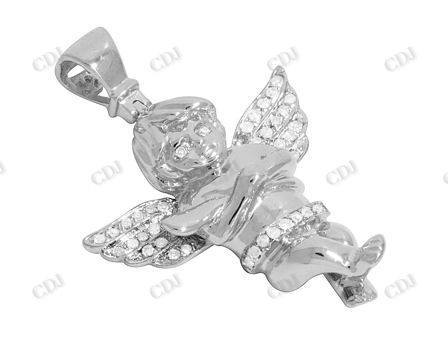 Sterling Silver moissanite Genuine Diamond Crossed Angel Pendant Hip Hop Pendent CustomDiamJewel