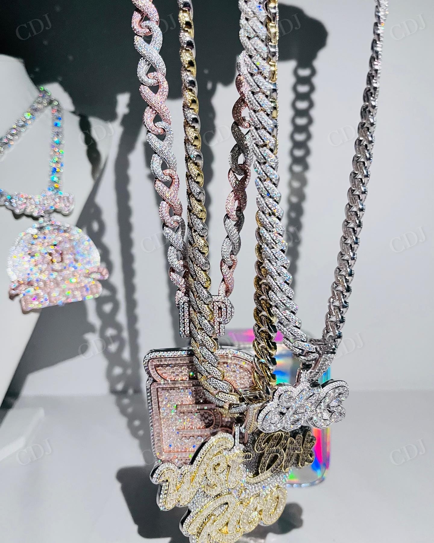 Baguette Iced Out 14K Gold Plated Link Chain Necklace hip hop jewelry CustomDiamJewel   