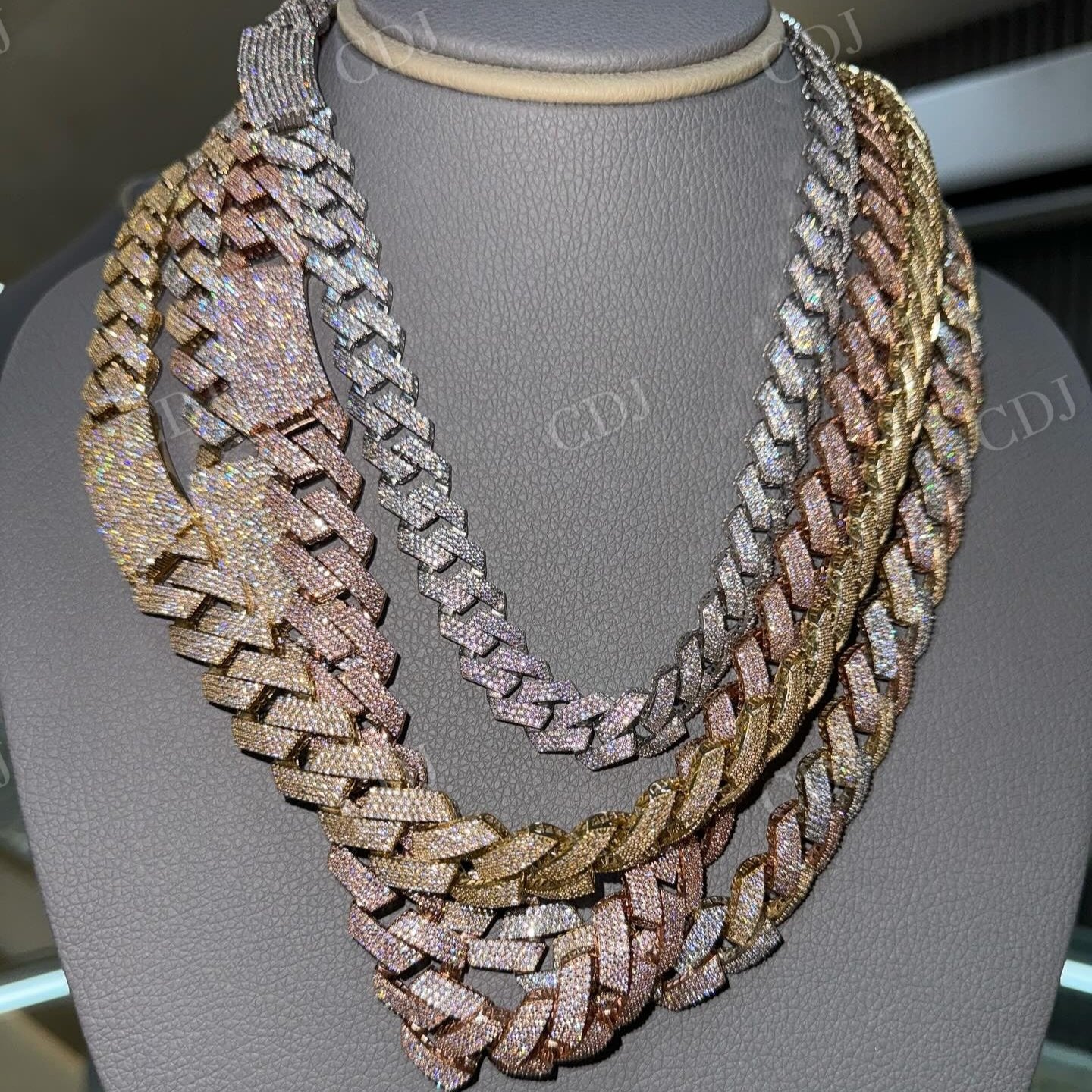 Gold Plated Stylish Miami Cuban Diamond Chain hip hop jewelry CustomDiamJewel   