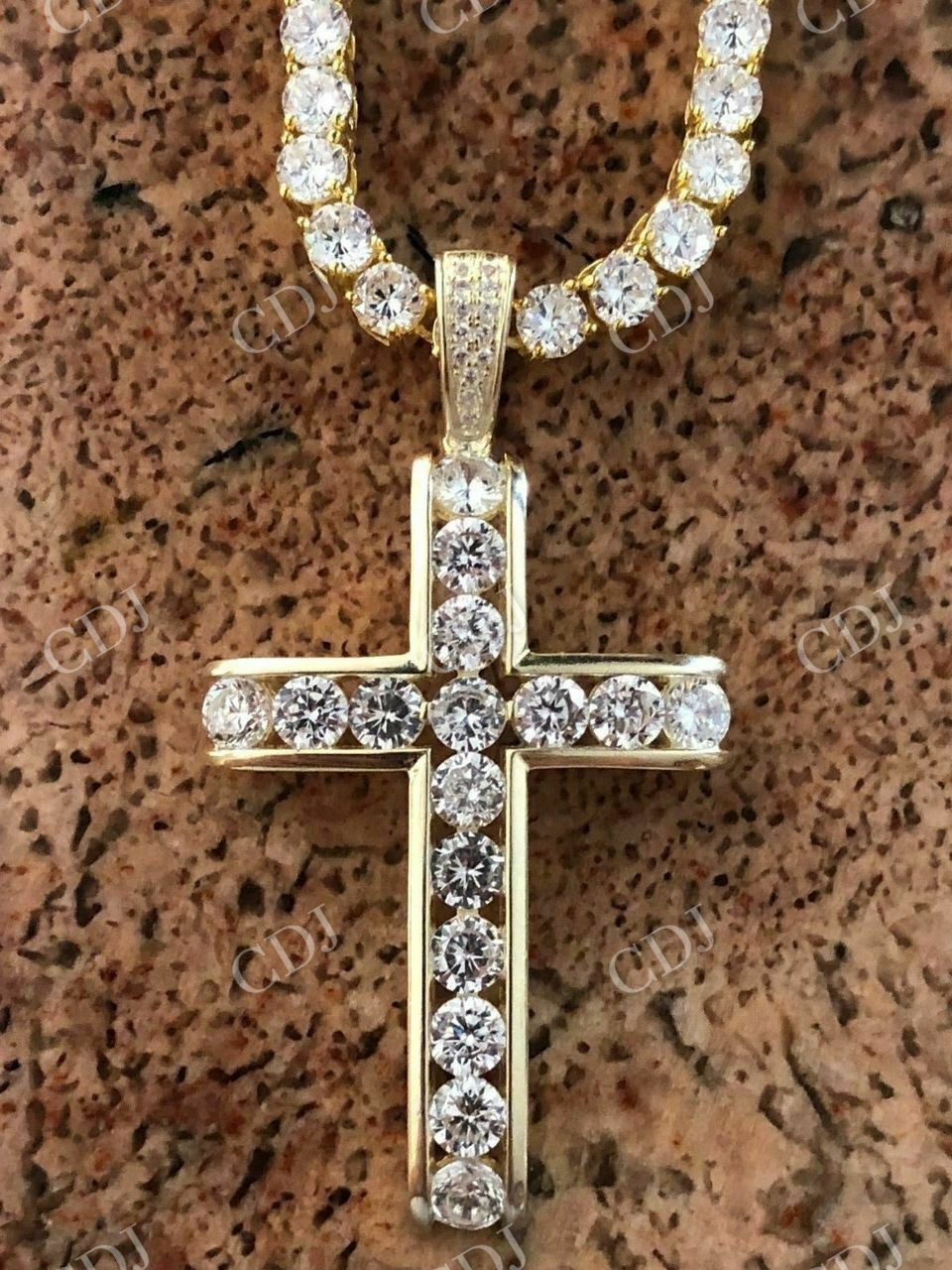 Channel Set Mens Hip Hop Tennis Cross Pendant  customdiamjewel   