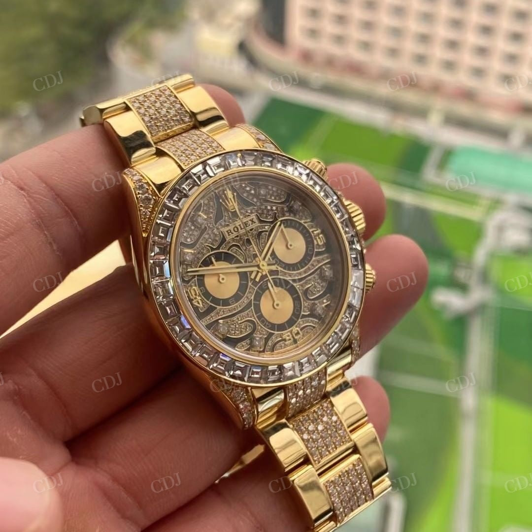 Rolex Tiger Of The Eye Gold Plated Bugatte Diamond Watch customdiamjewel