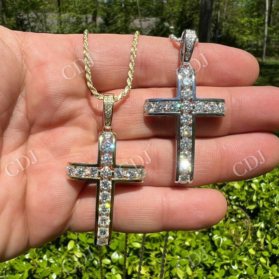 Channel Set Mens Hip Hop Tennis Cross Pendant  customdiamjewel   