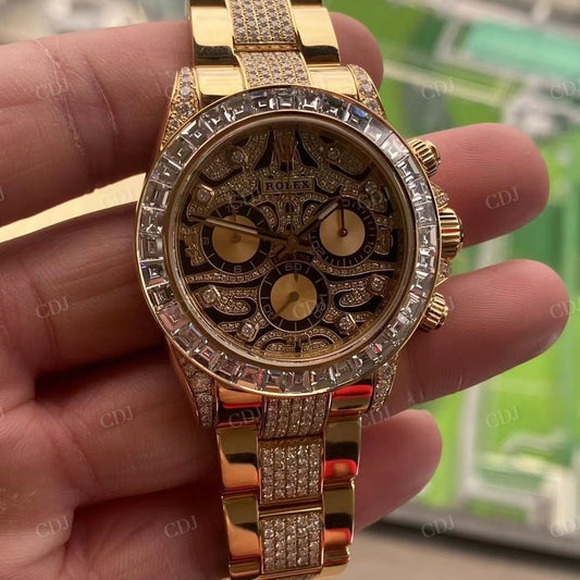 Rolex Tiger Of The Eye Gold Plated Bugatte Diamond Watch customdiamjewel
