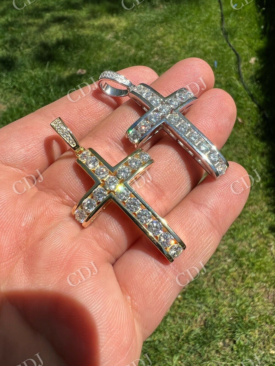 Channel Set Mens Hip Hop Tennis Cross Pendant  customdiamjewel   