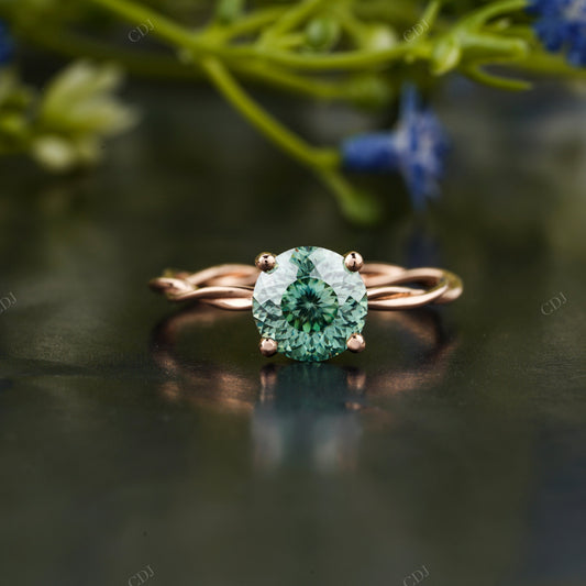Round Green Gemstone Twisted Shank Ring