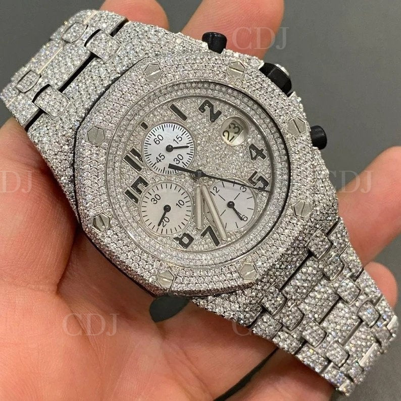 AP Regular Belt Fully Iced Out Moissanite Diamond Watch customdiamjewel