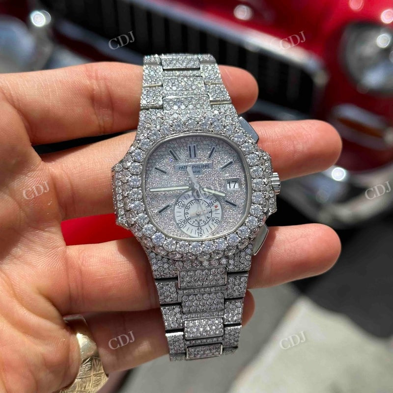 Full White Patek Philippe Moissanite Diamond Watch customdiamjewel