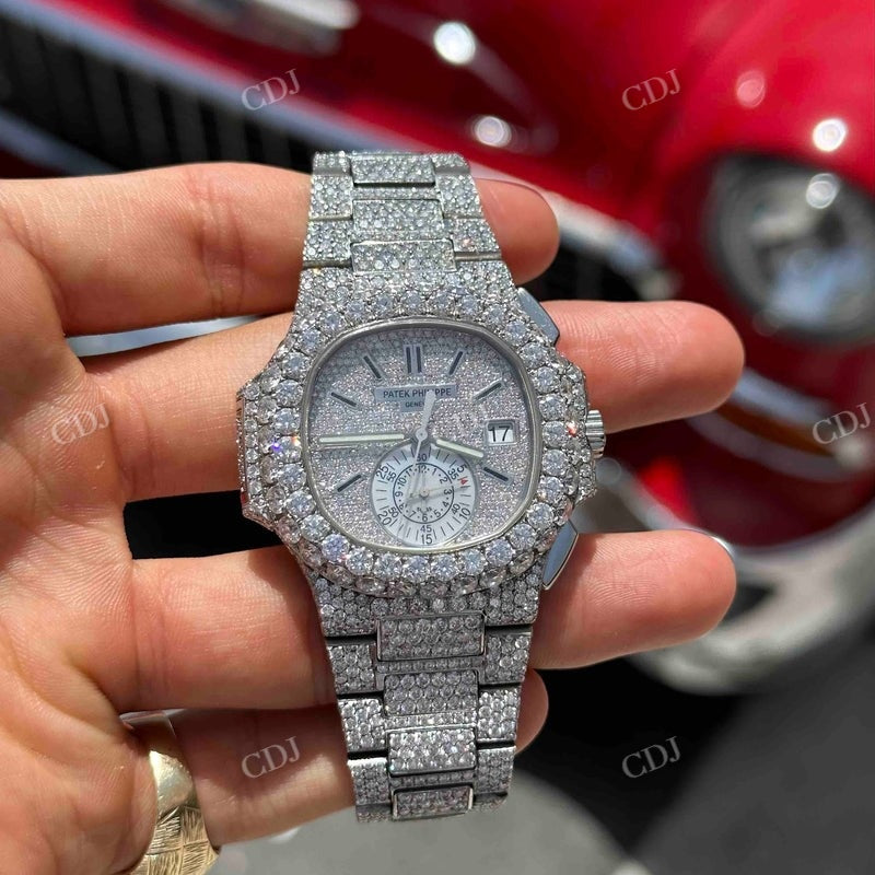 Full White Patek Philippe Moissanite Diamond Watch customdiamjewel