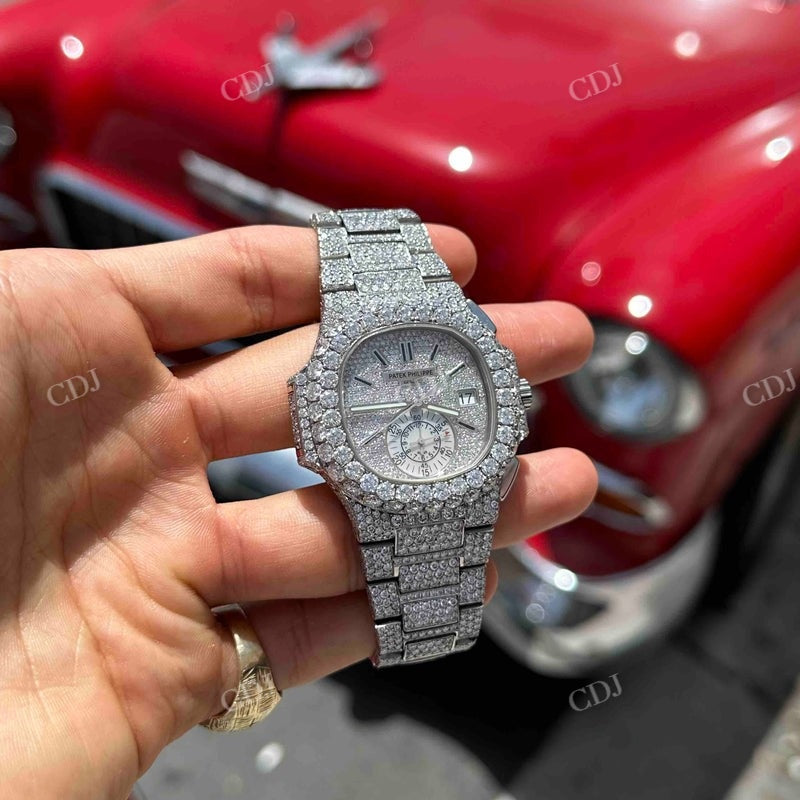 Full White Patek Philippe Moissanite Diamond Watch customdiamjewel