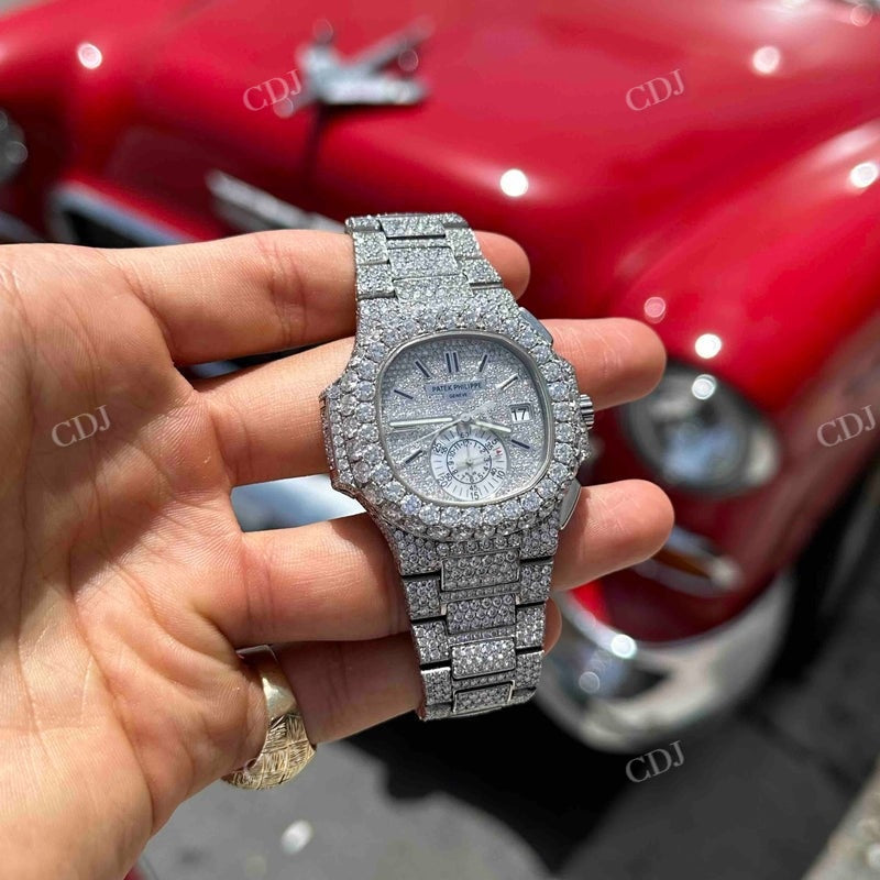 Full White Patek Philippe Moissanite Diamond Watch customdiamjewel