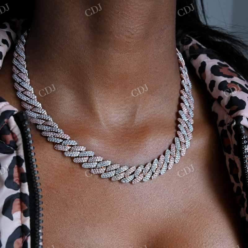 12MM Two Tone Prong Set Link Choker In Rose / White Gold Chain  customdiamjewel   