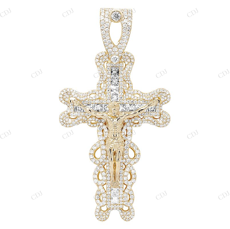 10K Yellow Gold Jesus Crucifix Lab Grown Diamond Cross Pendant Hip Hop Pendent CustomDiamJewel