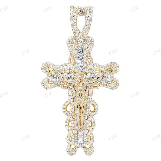 10K Yellow Gold Jesus Crucifix Lab Grown Diamond Cross Pendant Hip Hop Pendent CustomDiamJewel