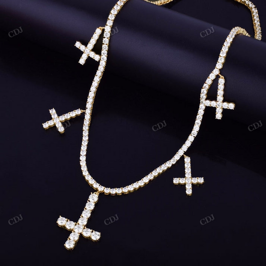 Full Iced Out Diamond Cross Tennis Chain hip hop jewelry CustomDiamJewel